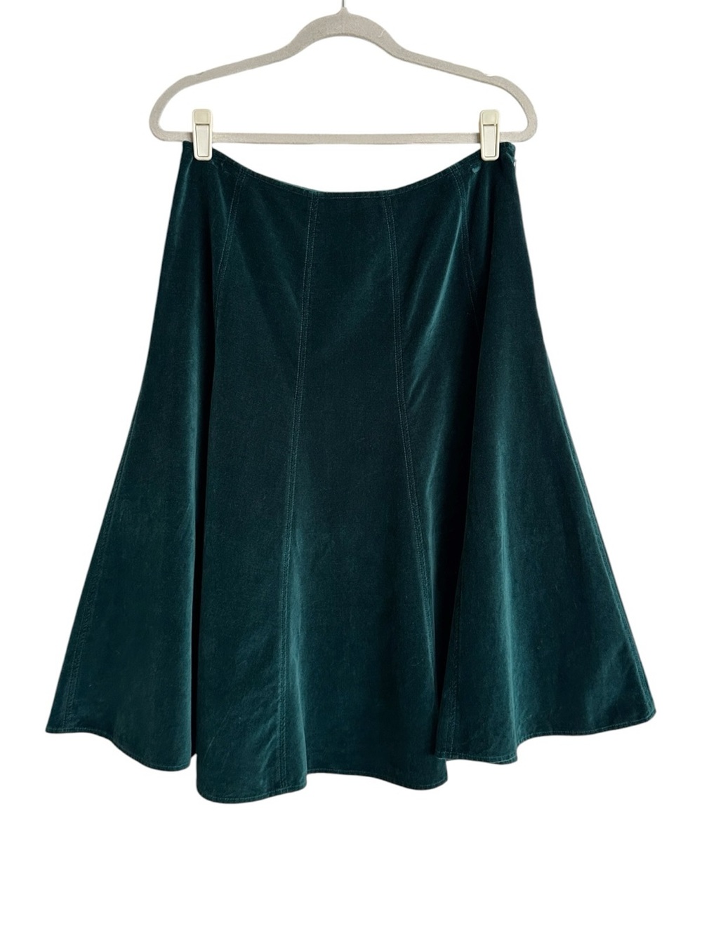 SUNDANCE Emerald Green Cotton Velvet A-Line Midi Skirt Size 12 Boho Holiday